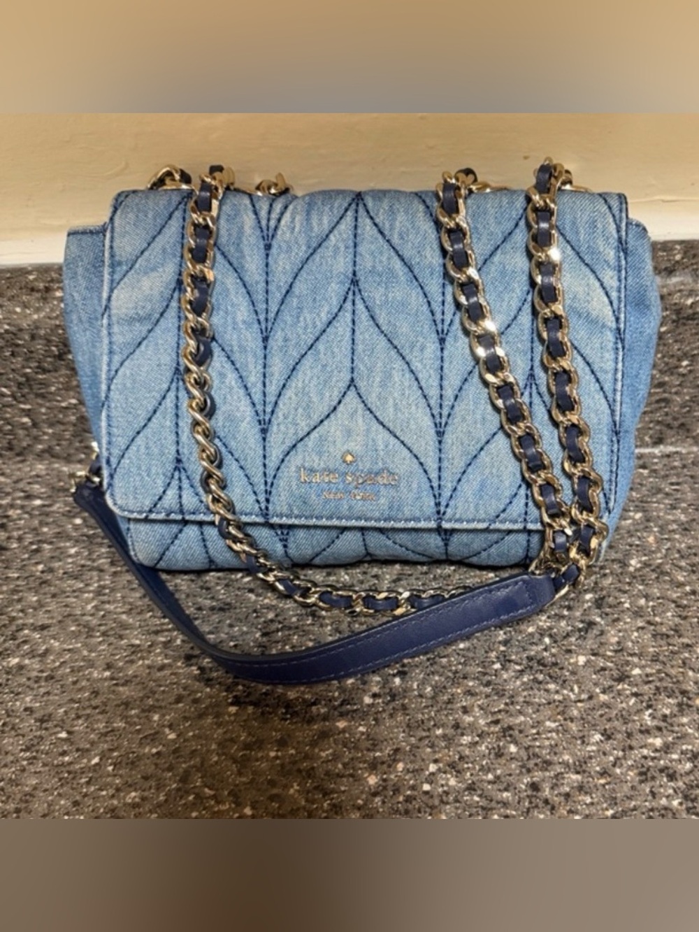 kate spade Denim Quilted Chain Shoulder/Crossbody BagEUC - Picture 1 of 6